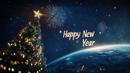 非現実的で夢のような幻想的な世界_クリスマスツリーと新年のお祝い