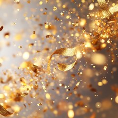 Luminous Golden Confetti Drifting Against Celebratory New Year Background with Clear Space