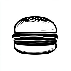 Fototapeta premium A black and white silhouette represents a burger with minimalist lines, emphasizing an abstract yet recognizable form that stands out visually