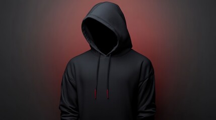 Black hoodie sweatshirt long sleeve with side lighting for design mockup minimalist style isolated on white background