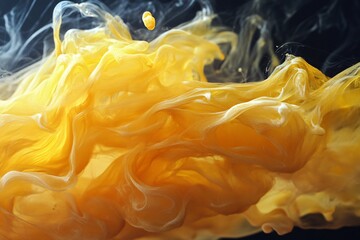 Vibrant Yellow Swirls of Ink Flowing in Dark Water Background
