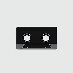 Obraz premium Silhouette of a cassette tape portrayed in black and white using minimalist stroke lines. The design conveys a retro feel while maintaining a modern abstract aesthetic