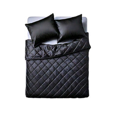Obraz premium Luxurious black bedding set with two pillows, offering elegance and comfort.