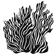 This artwork features a black and white silhouette of a coral reef, designed with minimalist stroke lines to create an abstract appearance, highlighting natural beauty