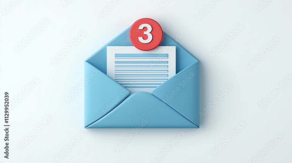 Poster light blue envelope with unread email graphic. unread message icon shows three new messages. digital