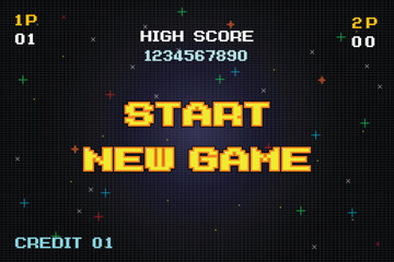 Fototapeta premium START NEW GAME. pixel art. 8 bit game. retro game. for game assets in vector illustrations.