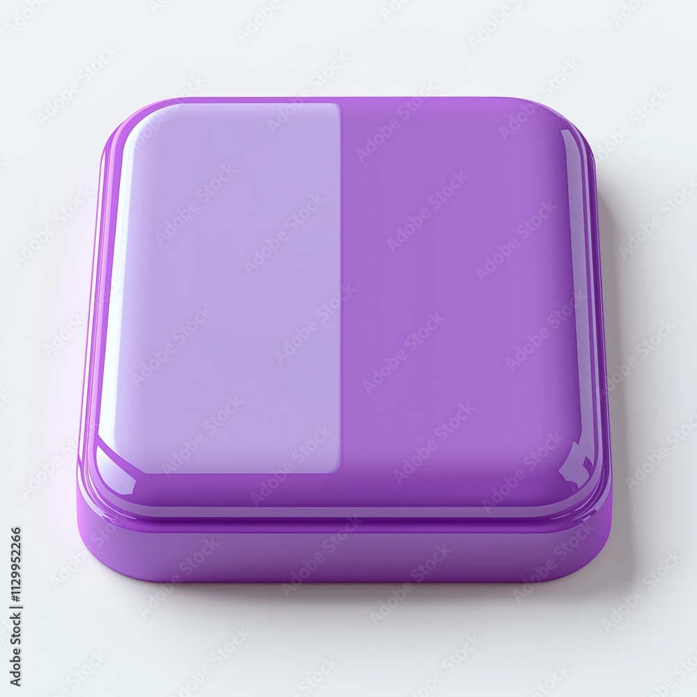 Poster violet square button with round corners. 3d rendering on white background. modern tech design elemen