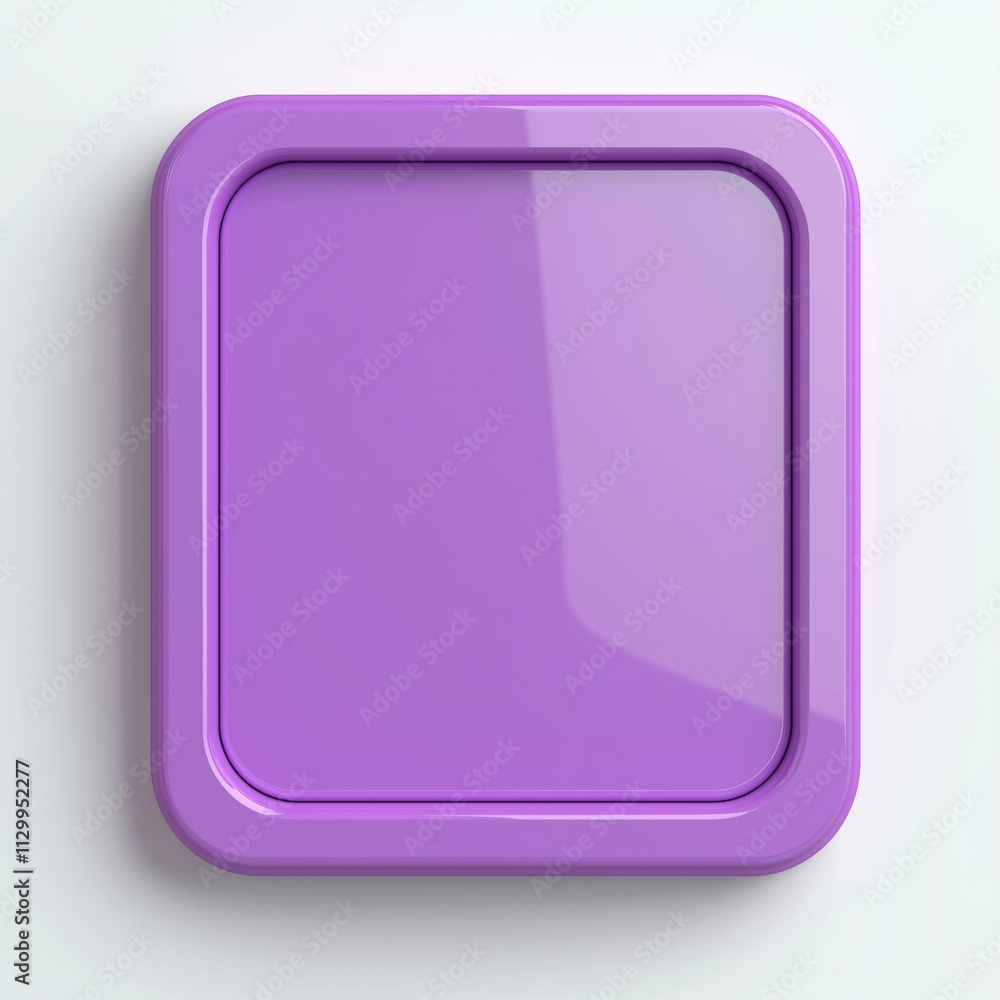 Poster blank purple square button with round corners. modern tech design. mobile app interface element. 3d 