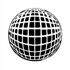 This artwork showcases a black and white silhouette of a disco ball, utilizing minimalist stroke lines to create an abstract visual effect that emphasizes modern aesthetics