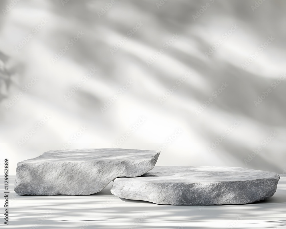Aufkleber two textured stone slabs on a minimalist surface with soft shadows.