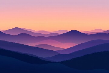 Obraz premium Soft Purple Sunrise Over Layered Mountain Landscape at Dawn