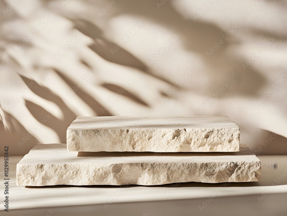 Poster two textured stone slabs on a neutral background with soft shadows.