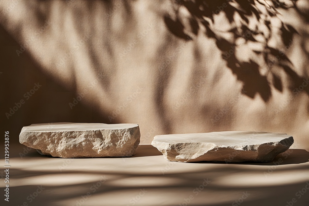 Poster two textured stone slabs on a soft background with gentle shadows.