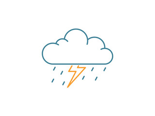 Storm icon, Cloud with raindrops and lightning bolt, weather forecast