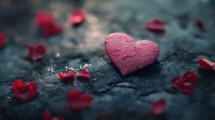 Obraz premium Red hearts create a romantic atmosphere for Valentine's Day celebrations on a glossy surface