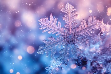 Fototapeta premium Beautiful Snowflake with Frosty Details and Soft Bokeh Background