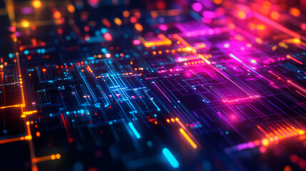 Neon ai text over digital background, emphasizing the ubiquitous and transformative nature of ai technology across various sectors. Omnipresent. Illustration