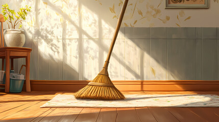 Resilient and efficient household cleaning tool: a broom's enduring legacy. Omnipresent. Illustration