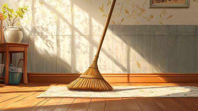 Resilient and efficient household cleaning tool: a broom's enduring legacy. Omnipresent. Illustration