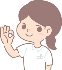女性看護師がオッケーサインをしているイラスト