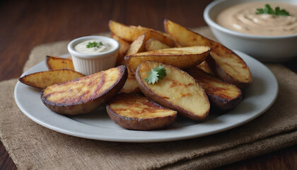 crispy potato wedges with ranch dressing
