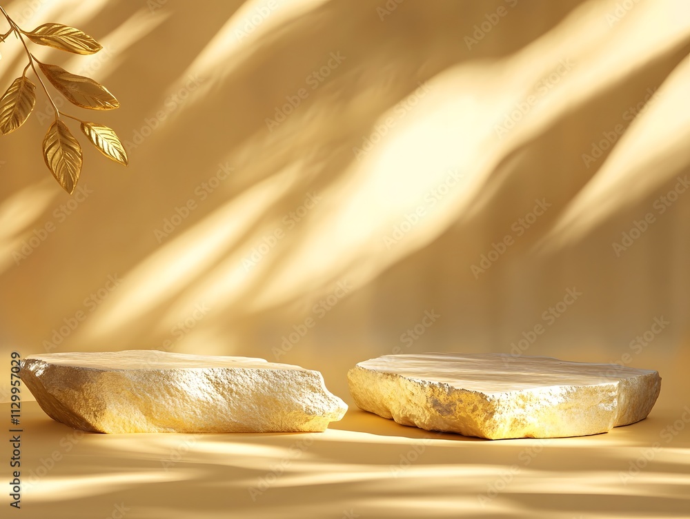 Aufkleber two textured stones on a warm background with soft shadows and a hint of foliage.
