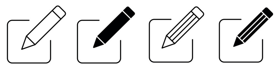 Edit icon. Edit icon collection. Writing note symbol vector illustration. Notepad edit document with pencil icon. Pencil icon, sign up icon. Business concept note edit pictogram. 