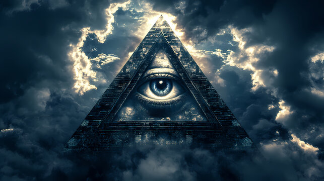 Illuminati eye pyramid world domination global control. Omnipresent. Illustration