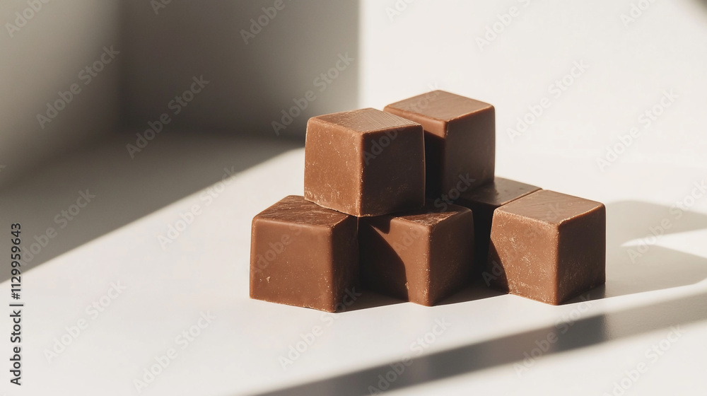 Aufkleber chocolate cubes arranged artistically on a light surface with soft shadows in a cozy setting