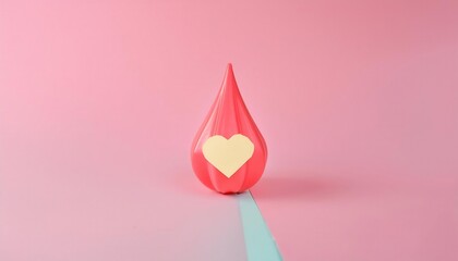A vibrant red droplet with a heart symbol, set against a soft pink background, evokes themes of...