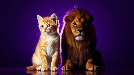 A kitten looking at its reflection in a mirror, seeing a lion, symbolizing self-confidence, strength, and untapped potential.

