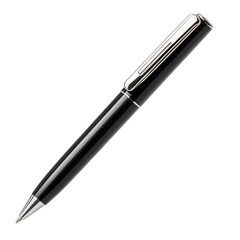 A sleek, minimalist pen with an elegant black body and silver accents, designed for the professional setting of office work or meeting technology use on a white background, cutout PNG
