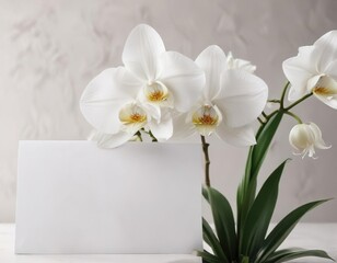 White envelope with a prominent white orchid in full bloom, special delivery, exclusive event, wedding invitation, stylish presentation