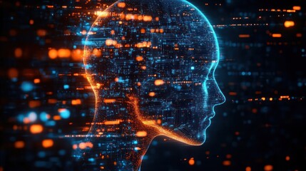 Futuristic Humanoid Head with Digital Circuitry in Cyberpunk Style Highlighting AI and Technology Innovation