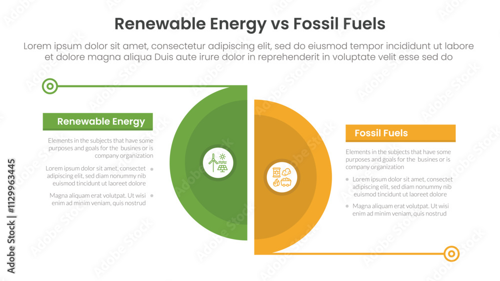Poster renewable energy vs fossil fuels comparison concept for infographic template banner with big slice h