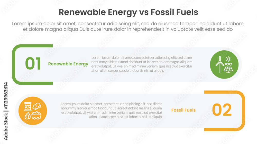 Poster renewable energy vs fossil fuels comparison concept for infographic template banner with round recta