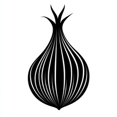 This black and white silhouette of a shallot features minimalist stroke lines, creating an elegant abstract representation, perfect for modern design aesthetics