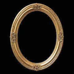 Obraz premium Luxurious Gold Ornate Metal Frame with Intricate Scrollwork and Symmetrical Black Patterns on Elegant Background.