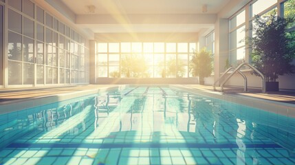 Obraz premium Stylish indoor swimming pool with clean, contemporary lines and sunlight pouring in through large windows