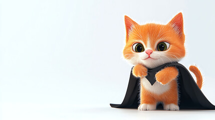Fototapeta premium A cartoon cat is wearing a black cape
