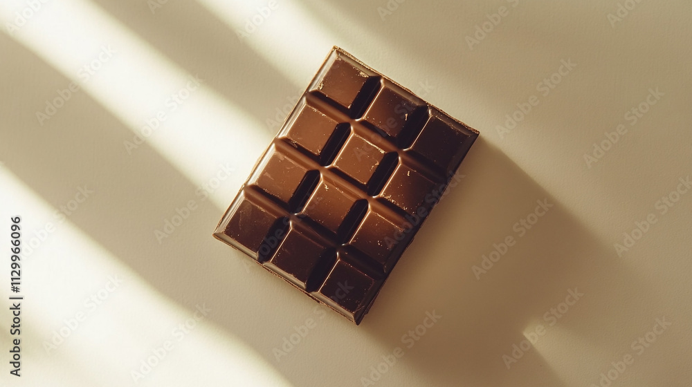Poster Dark chocolate bar resting on a smooth surface with soft shadows in natural light