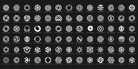 set of collection icon, initial letter O technology business logo design, bundle set icon graphic vector