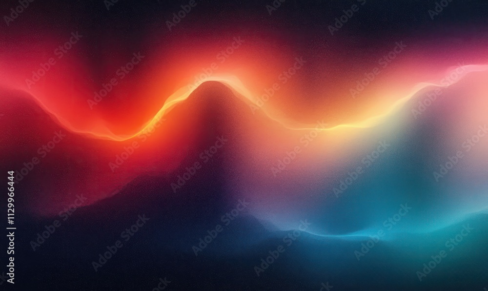 Poster dreamlike soft gradient composition blue red teal with fluid shapes illuminated by diffused lighting