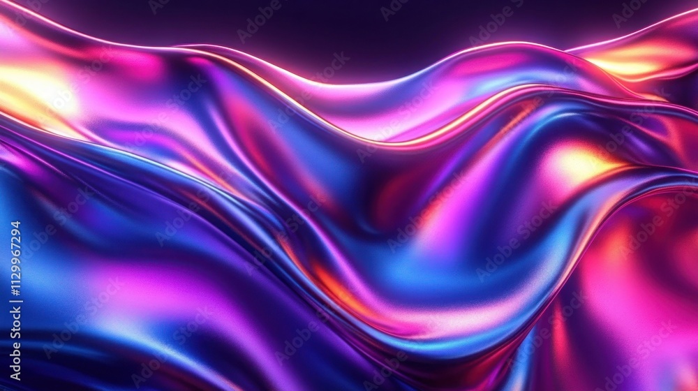 Poster iridescent metallic abstract wave colorful background soft lighting gradient 3d render