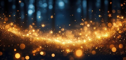 Obraz premium Gold Stars and Shimmering Light Bokeh Abstract Background for New Year and Christmas Celebration