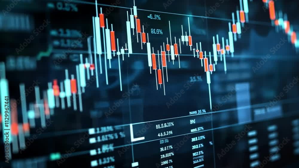 Poster close-up of digital financial chart with vibrant data visualization.