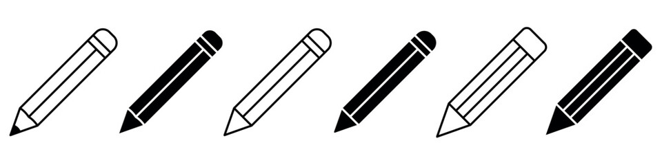 Black and white vector icon of a pencil. 