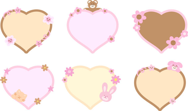 Cute and sweet vector of cat, teddy bear, bunny, puppy, flowers with heart shaped blank space for name tag, text bubble, sticker, animal print, memo, sticky note, notepads, Chocolate's Day, dessert - Powered by Adobe