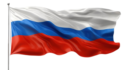 Russia flag waving in the wind isolated on white background
