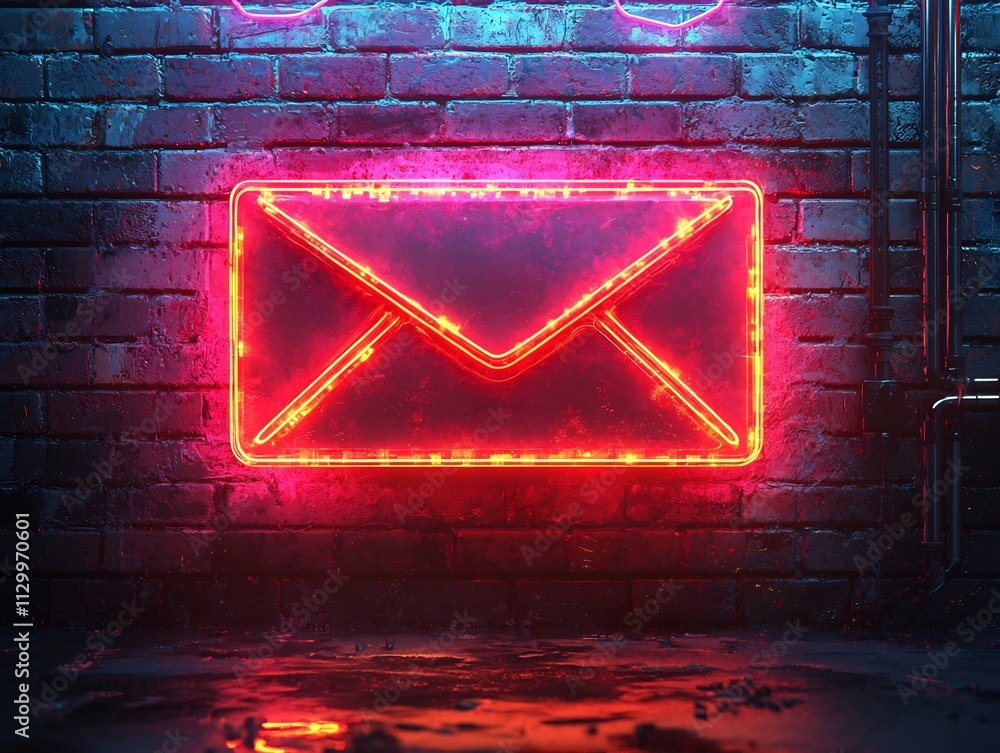 Poster vibrant neon pixel art email icon on retro arcade screen with nostalgic 8 bit style